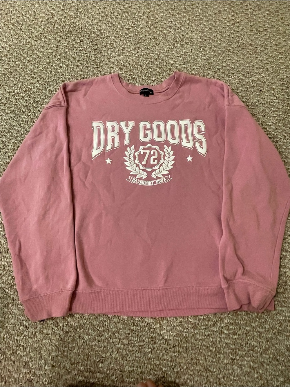 Dry Goods Pink Crewneck Sweatshirt with White Logo